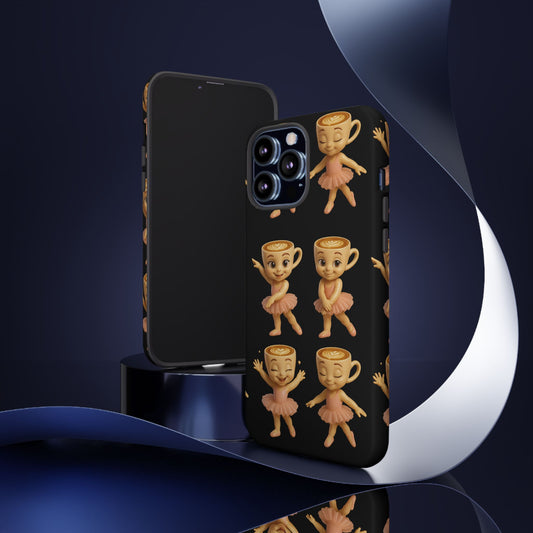 Ballerina Cappucina Phone Case Black - Fun Ballerina Design for Coffee Lovers